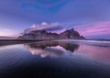 Vestrahorn Mountain Reflection at Sunrise