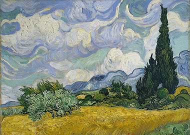 Wheat Field with Cypresses Painting