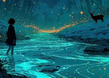 Girl River Deer Forest