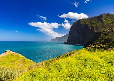 Coastal Cliffside View with Turquoise Water, Madeira