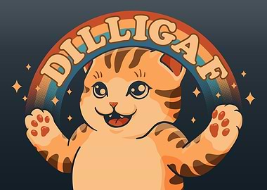 Dilligaf Cat with Rainbow