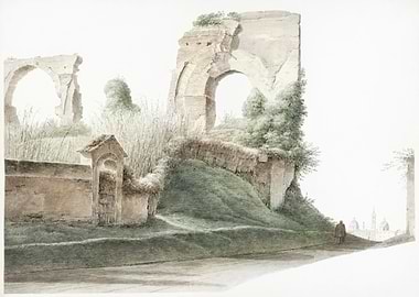 Ancient Ruins Watercolor Landscape