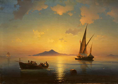 Sunset Seascape with Boats