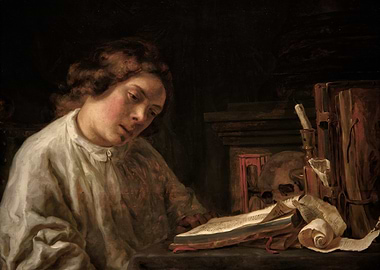 Scholar with Skull by Candlelight