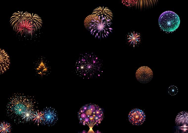 Colorful Fireworks Display on Black Background