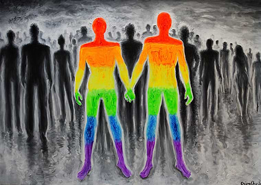 Rainbow gay lovers Figures Holding Hands LGBT Painting