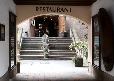 Restaurant Entrance with Stone Steps