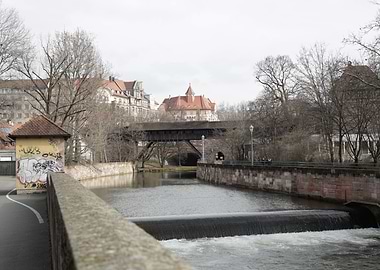 Nuremberg River View with Covered Bridge