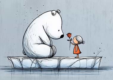 Polar Bear and Girl with Rose