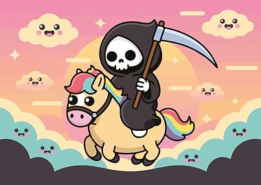 Cute Grim Reaper Riding Unicorn