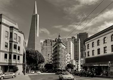 San Francisco Cityscape in Sepia Tone