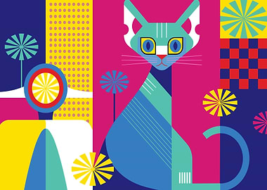 Abstract Geometric Cat Art