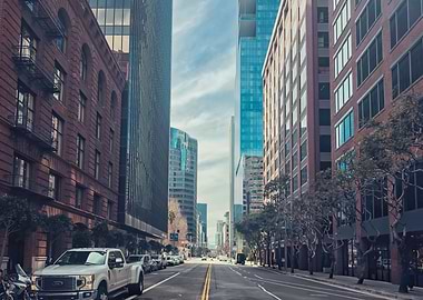 City street with tall buildings