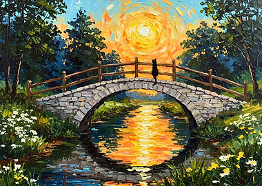 Black Cat on Stone Bridge