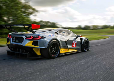 Silver Corvette Race Car on Track