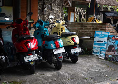 Colorful Scooters Parked in Bali