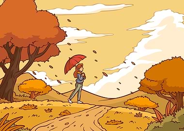 Autumn Walk with Umbrella