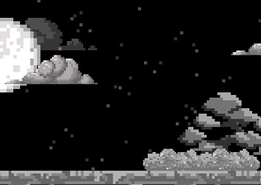 Pixel Art Night Sky Landscape