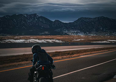 Motorcycle ride with mountain backdrop