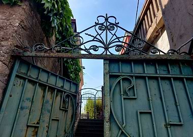 Ornate Metal Gate Leading to Garden