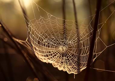 Dew-Kissed Spiderweb in Golden Light