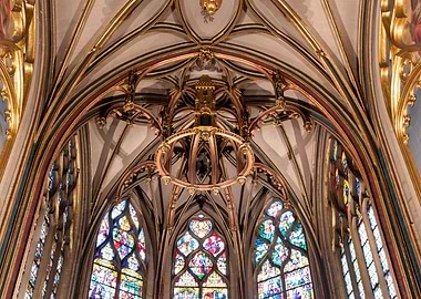 Ornate Church Interior with Stained Glass