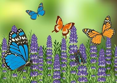 Butterflies and Lavender Illustration