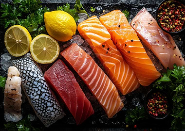 Fresh Seafood Assortment on Ice