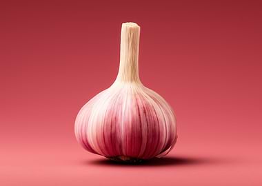 Garlic bulb on red background