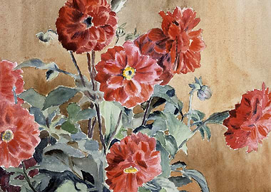 Red Dahlia Watercolor Painting