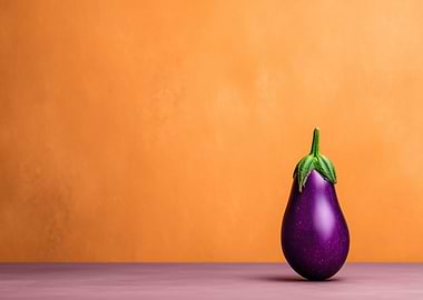 Single Eggplant on Orange Background