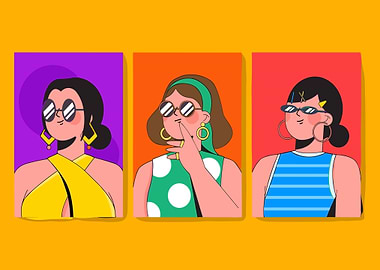 Three Stylish Women in Retro Style