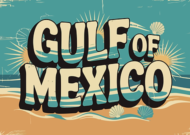 Gulf of Mexico Retro Travel Poster