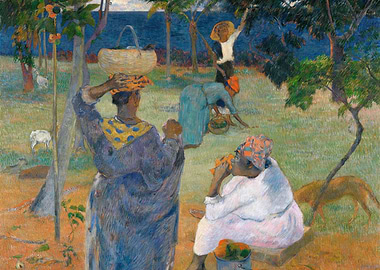 Women Harvesting Fruit by the Sea