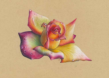 Colorful Rose with Water Droplets