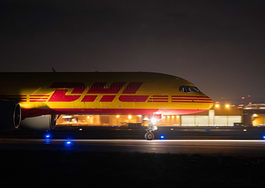 DHL 757 Airplane at Night