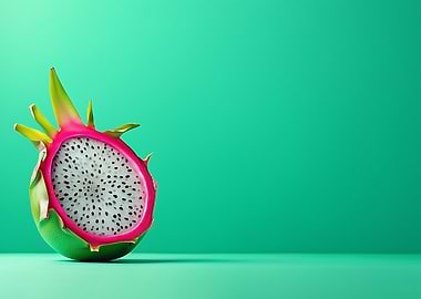 Dragon Fruit Slice on Teal Background