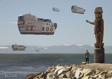 Freight Ships Over Ambleside Beach