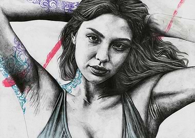 Woman Portrait with Tattoos and Dress