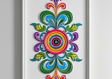 Colorful Quilling Art in White Frame