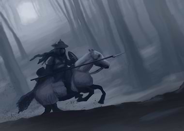 Medieval Knight on Horseback in Forest