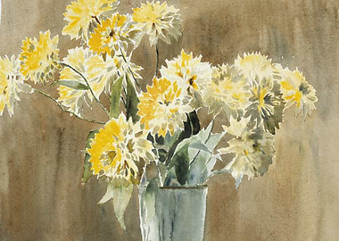 Yellow Flowers in Vase Watercolor Painting