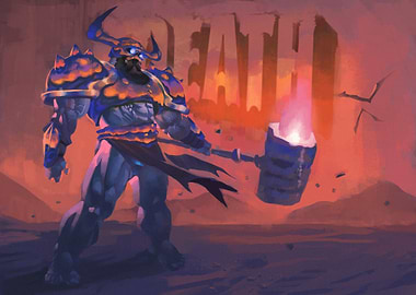 Armored Warrior with Flaming Hammer