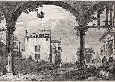 Architectural Etching of a Cityscape