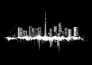 Monochrome Tokyo Cityscape with Tower Silhouette