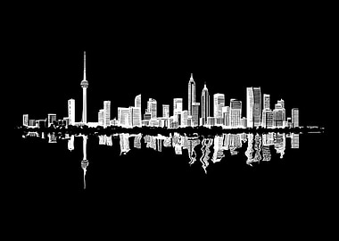 Seoul Skyline Silhouette Reflection