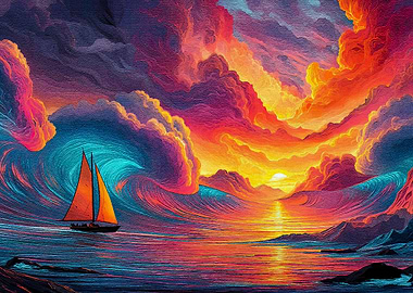 Sailboat Sunset Colorful Clouds