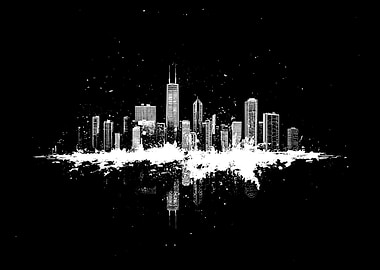 Black and White Chicago Cityscape Reflection