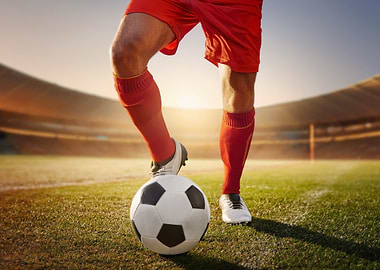 Soccer Player with Ball in Stadium