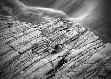 Monochrome Rock Formation with Flowing Water